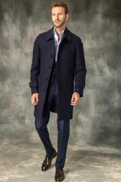 Pini Parma Blue Raglan Coat In Loro Piana Wool – Made In Italy Online