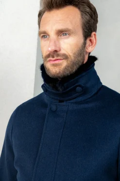 Pini Parma Blue Short Coat With Removable Shearling Collar – Made In Italy Shop
