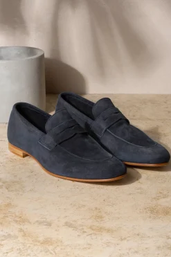 Pini Parma Blue Soft Penny Loafers - Made In Italy Outlet