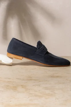 Pini Parma Blue Soft Penny Loafers - Made In Italy Outlet