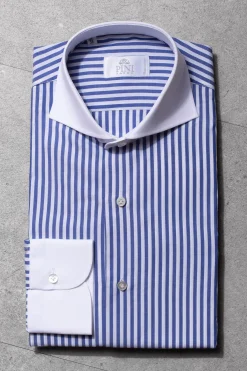 Pini Parma Blue Striped White Collar Shirt Limited Edition - Made In Italy Shop