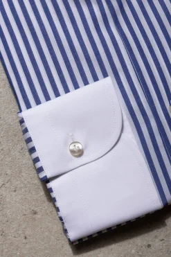 Pini Parma Blue Striped White Collar Shirt Limited Edition - Made In Italy Shop