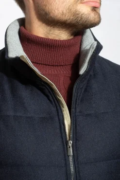 Pini Parma Blue Vest With Zip In Loro Piana Wool With Rain System®– Made In Italy New