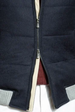 Pini Parma Blue Vest With Zip In Loro Piana Wool With Rain System®– Made In Italy New