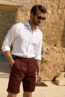 Pini Parma Bordeaux Cotton Shorts - Made In Italy Shop