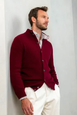 Pini Parma Bordeaux Textured Cashmere Blend Cardigan – Made In Italy Hot