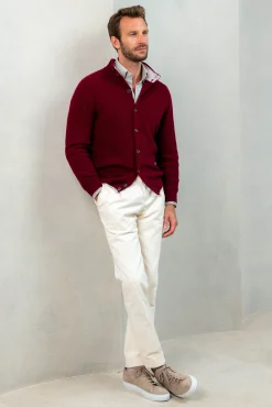Pini Parma Bordeaux Textured Cashmere Blend Cardigan – Made In Italy Hot