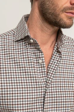 Pini Parma Brown And Grey Vichy Shirt - Made In Italy Store