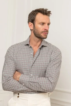Pini Parma Brown And Grey Vichy Shirt - Made In Italy Store
