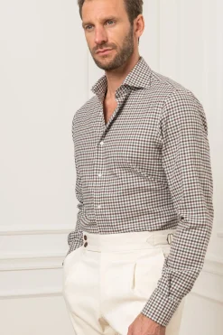 Pini Parma Brown And Grey Vichy Shirt - Made In Italy Store