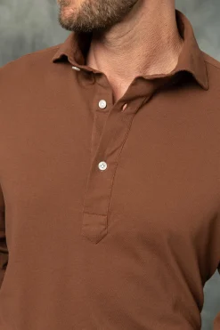 Pini Parma Brown Popover Polo Shirt - Made In Italy Clearance