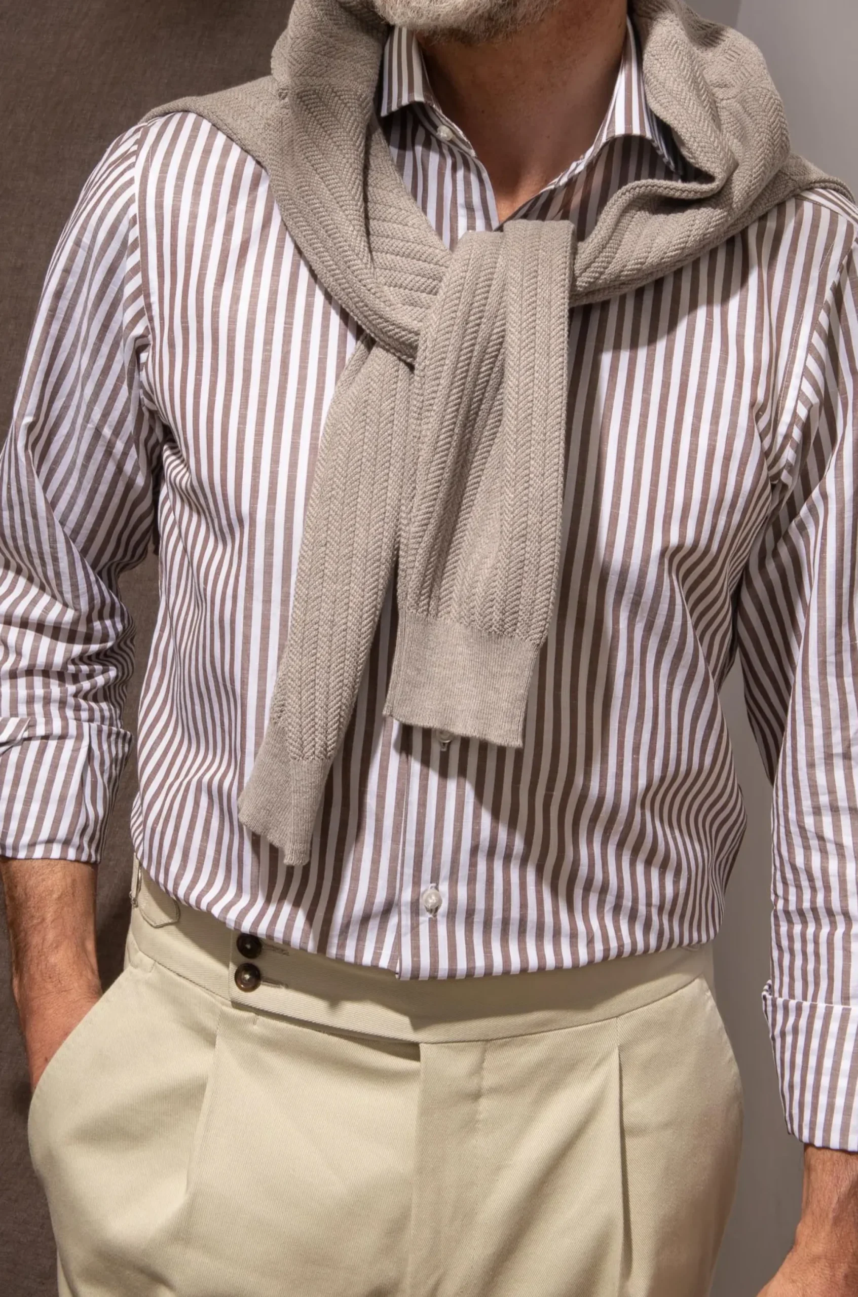 Pini Parma Brown Striped Shirt- Made In Italy Cheap