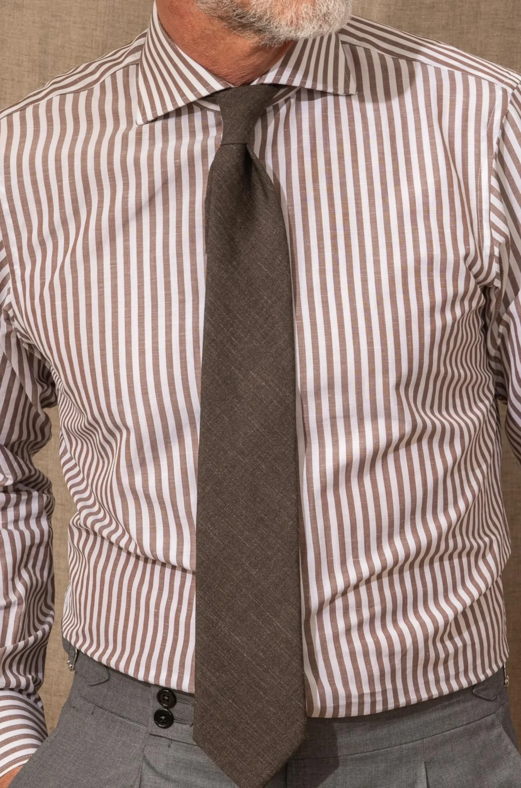 Pini Parma Brown Striped Shirt- Made In Italy Cheap