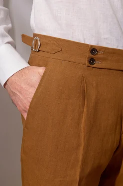 Pini Parma Curry Linen Trousers "Soragna Capsule Collection" - Made In Italy Best Sale