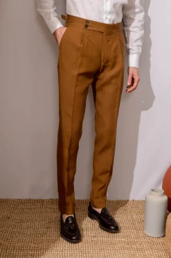 Pini Parma Curry Linen Trousers "Soragna Capsule Collection" - Made In Italy Best Sale