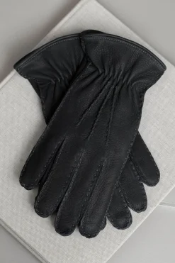 Pini Parma Dark Blue Cashmere Lined Deerskin Leather Gloves - Made In Italy Best Sale