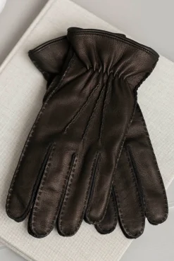 Pini Parma Dark Brown Cashmere Lined Deerskin Leather Gloves - Made In Italy Shop