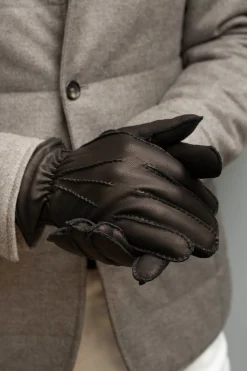 Pini Parma Dark Brown Cashmere Lined Deerskin Leather Gloves - Made In Italy Shop