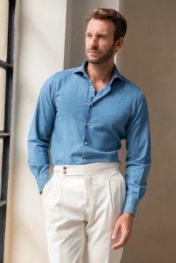 Pini Parma Denim Blue Shirt - Made In Italy Fashion