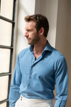 Pini Parma Denim Blue Shirt - Made In Italy Fashion