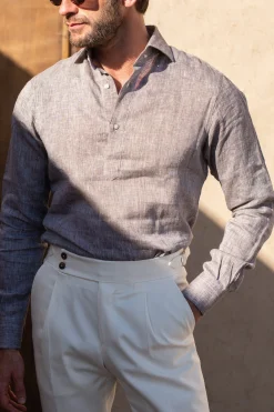 Pini Parma Desert Linen Popover Shirt - Made In Italy Fashion