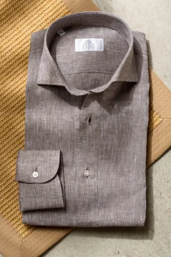 Pini Parma Desert Linen Popover Shirt - Made In Italy Fashion