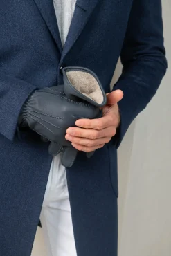 Pini Parma Dusty Blue Cashmere Lined Deerskin Leather Gloves - Made In Italy Sale