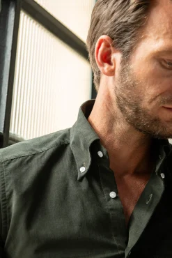 Pini Parma Green Button Down Velvet Effect Shirt - Made In Italy Cheap