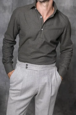 Pini Parma Green Popover Shirt - Flannel Touch - Made In Italy Store