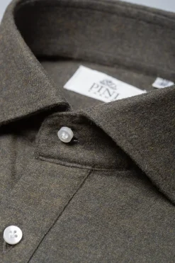 Pini Parma Green Popover Shirt - Flannel Touch - Made In Italy Store