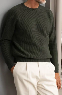 Pini Parma Green Ribbed Crew Neck – Made In Italy Shop