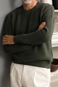 Pini Parma Green Ribbed Crew Neck – Made In Italy Shop