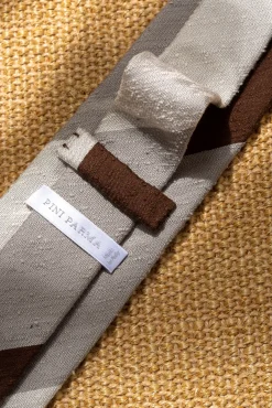 Pini Parma Grey And Brown Shantung Tie - Hand Made In Italy Best