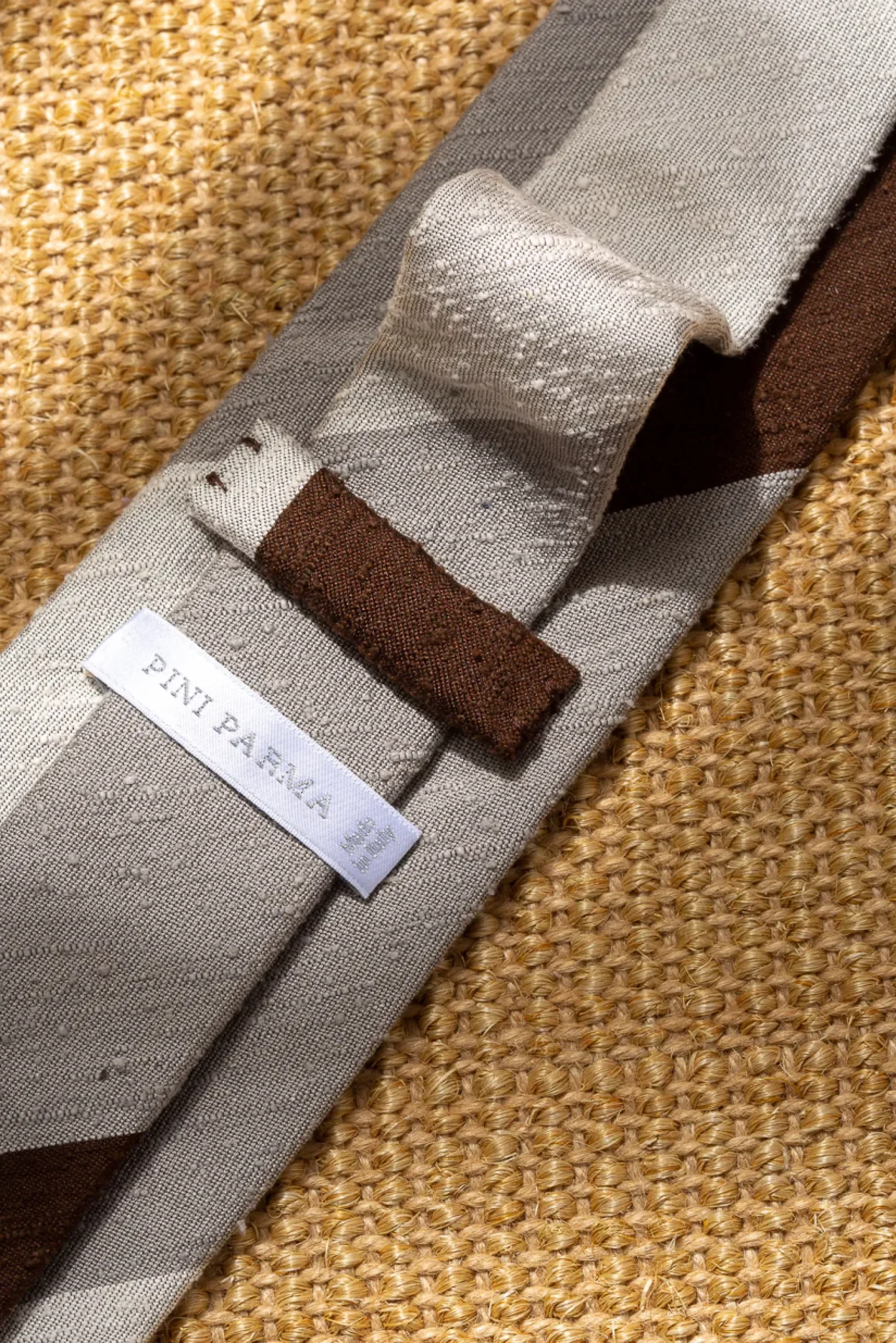 Pini Parma Grey And Brown Shantung Tie - Hand Made In Italy Best
