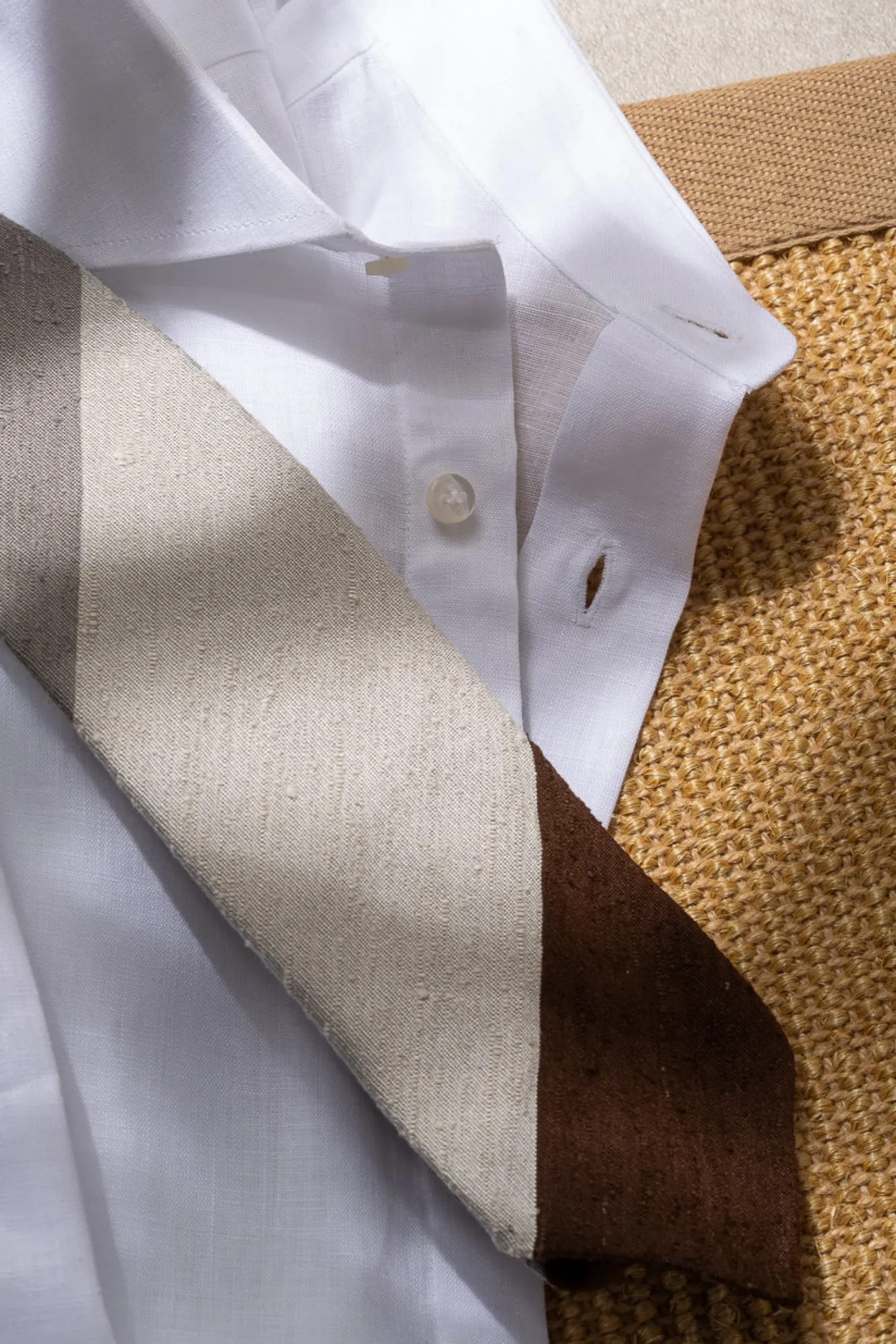 Pini Parma Grey And Brown Shantung Tie - Hand Made In Italy Best