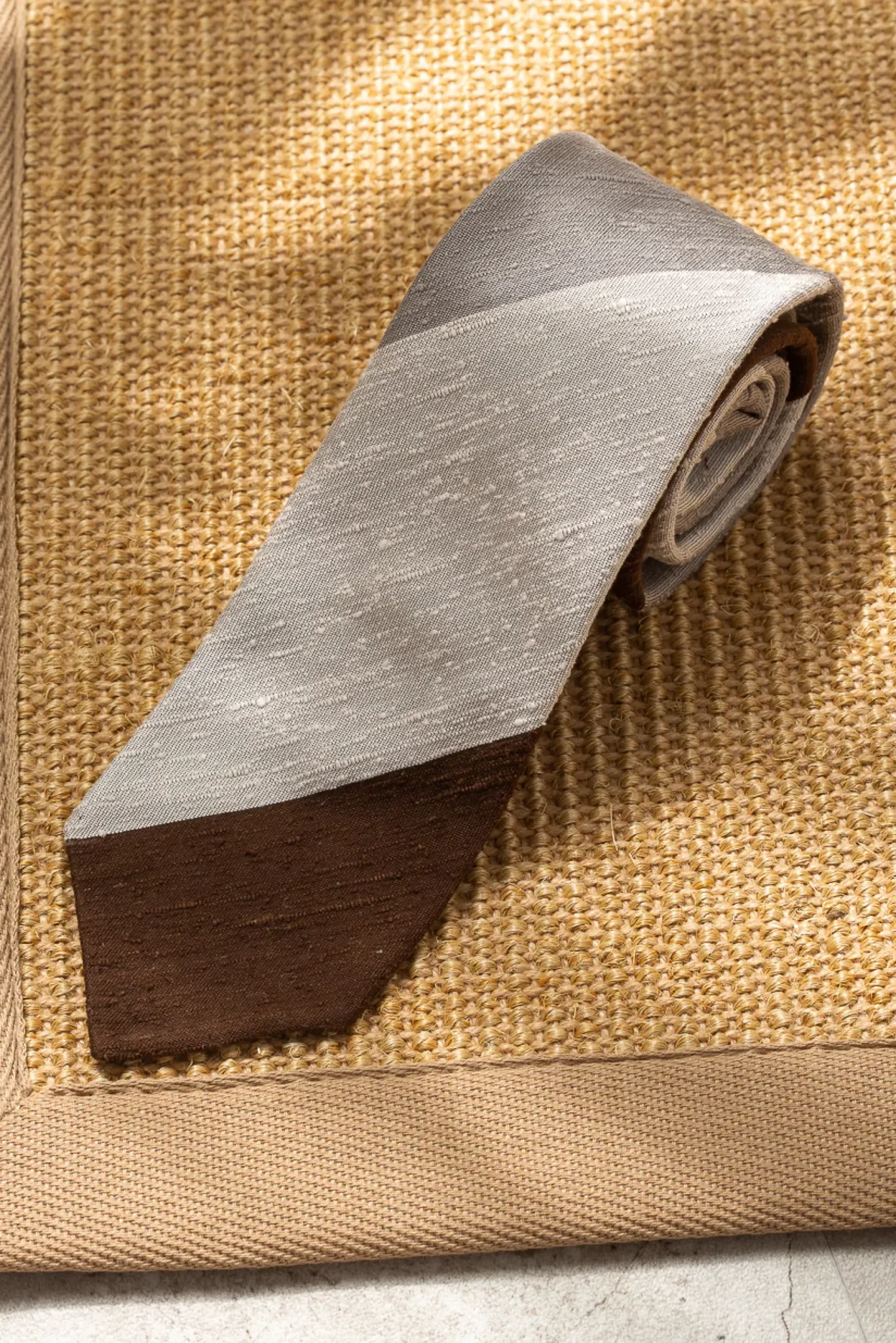Pini Parma Grey And Brown Shantung Tie - Hand Made In Italy Best