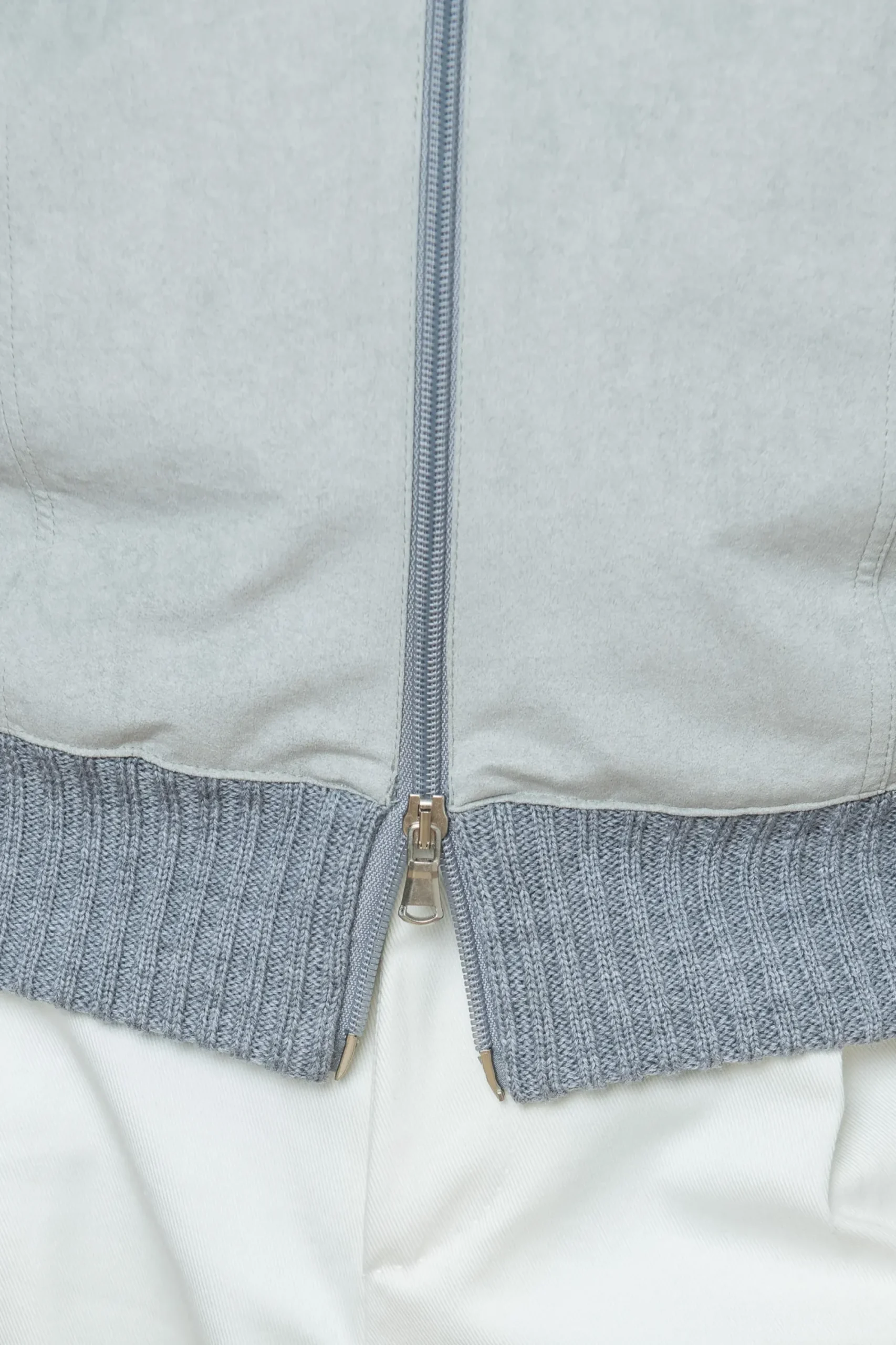 Pini Parma Grey And Light Grey Cardigan - Alcantara & Wool - Made In Italy Hot