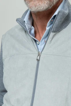 Pini Parma Grey And Light Grey Cardigan - Alcantara & Wool - Made In Italy Hot