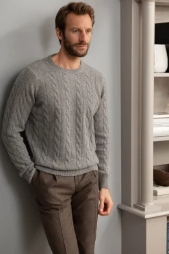 Pini Parma Grey Cable Knit Sweater – Made In Italy Best