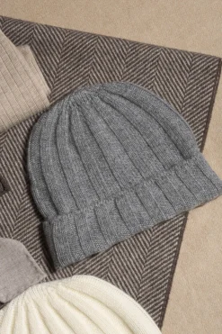 Pini Parma Grey Cashmere Rib Knit Beanie - Made In Italy Best