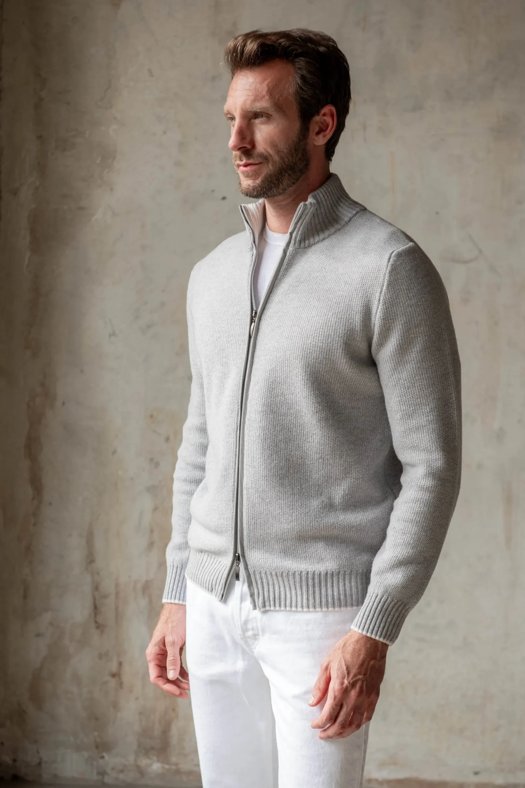 Pini Parma Grey Honeycomb Cashmere Blend Full Zip – Made In Italy Best