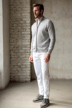 Pini Parma Grey Honeycomb Cashmere Blend Full Zip – Made In Italy Best