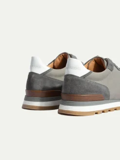 Pini Parma Grey Nabuk And Suede Runners - Made In Italy Online