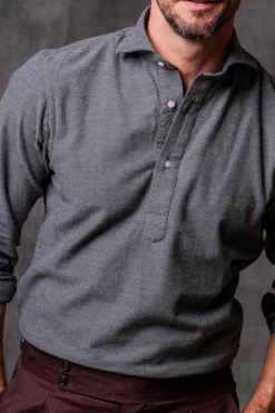 Pini Parma Grey Popover Shirt - Flannel Touch - Made In Italy Fashion