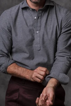 Pini Parma Grey Popover Shirt - Flannel Touch - Made In Italy Fashion