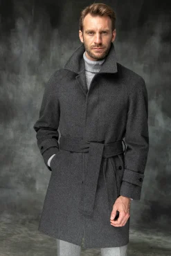 Pini Parma Grey Raglan Coat In Loro Piana Wool – Made In Italy Discount