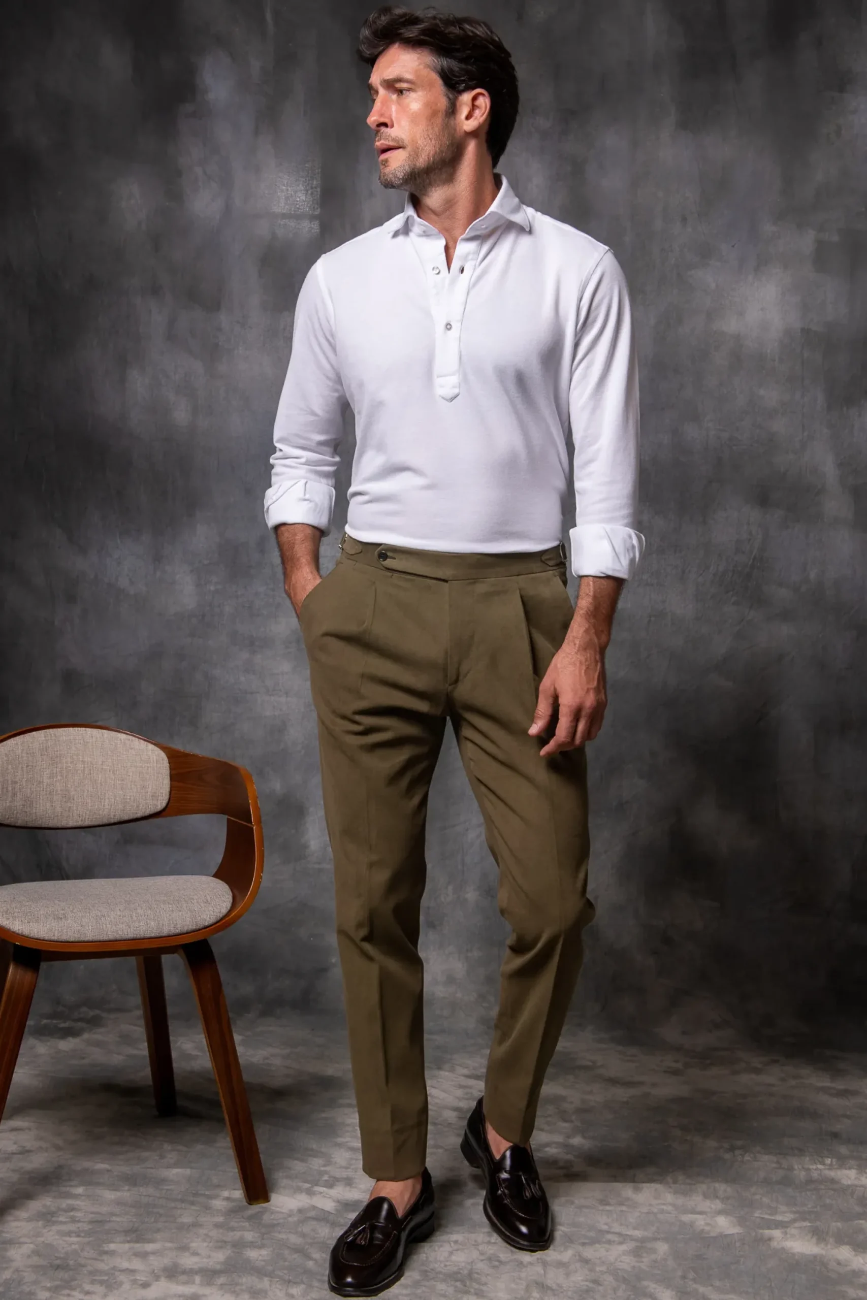 Pini Parma Kaki Cotton Biella Trousers - Made In Italy Cheap