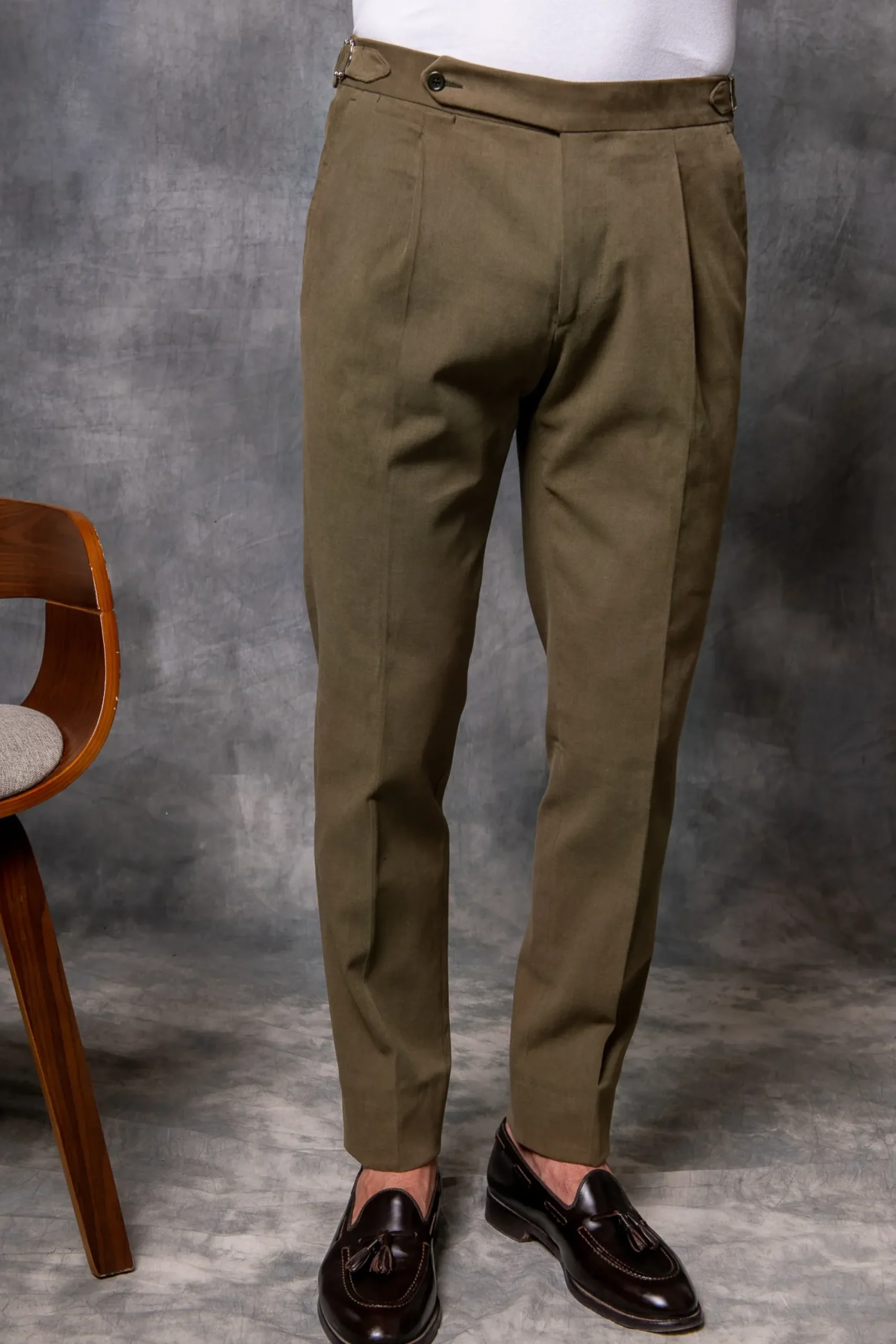 Pini Parma Kaki Cotton Biella Trousers - Made In Italy Cheap