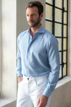 Pini Parma Light Blue Cashmere And Cotton Shirt - Made In Italy Cheap