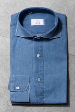 Pini Parma Light Blue Denim Popover Shirt - Made In Italy New